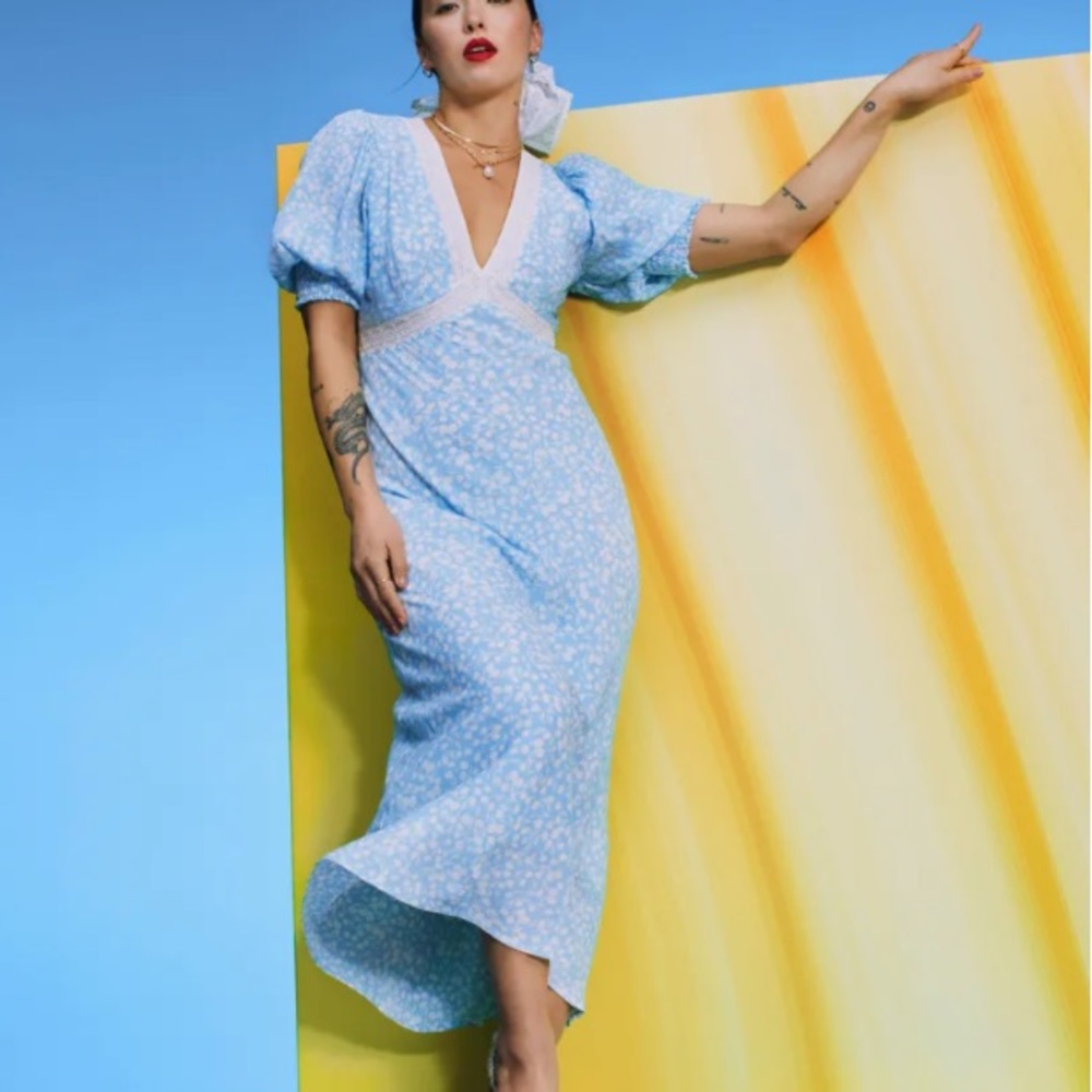 RIXO Light Blue Floral Dress